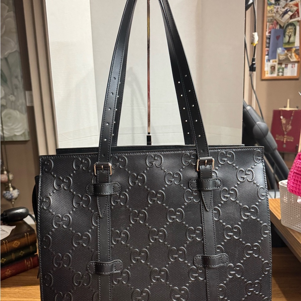 Gucci Black Leather Trim Tote
